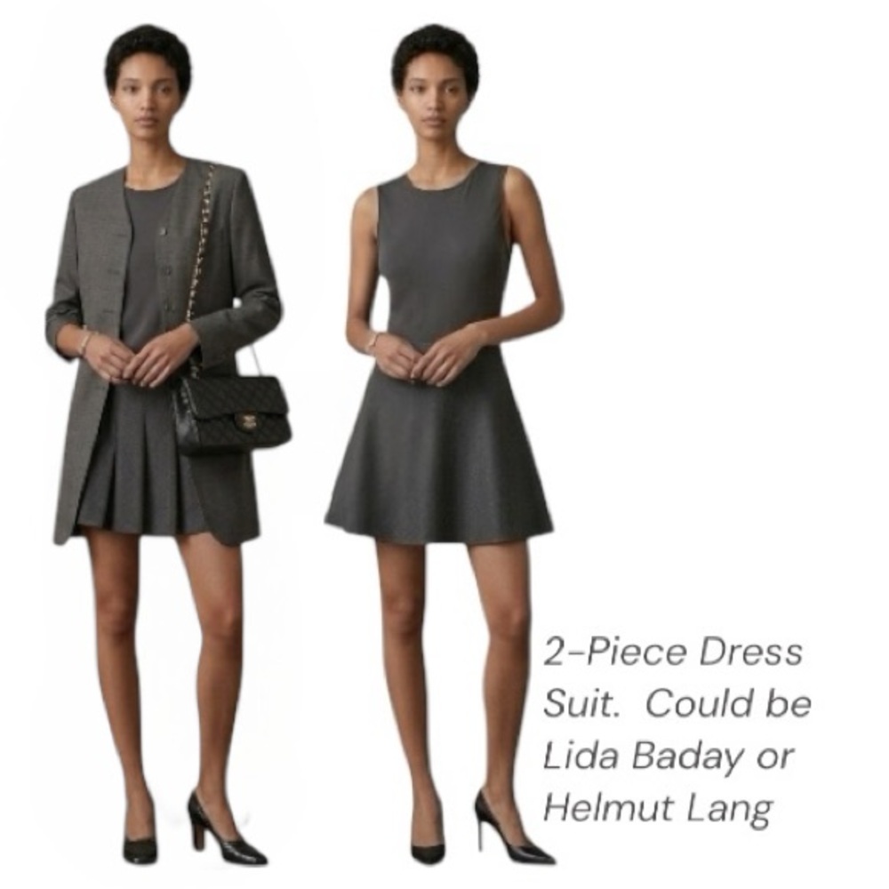 Archival Y2K Minimalist Wool Silk Dress Suit Gray Clean Girl Quiet Luxury Money